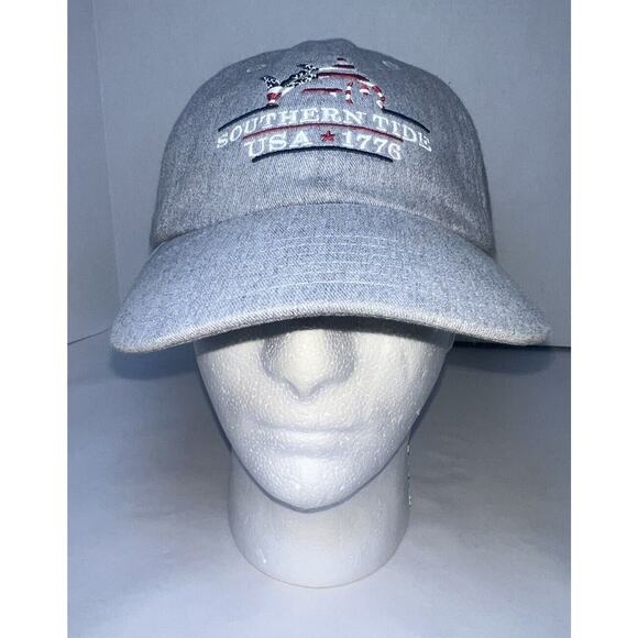 SOUTHERN TIDE Hat Cap Adjustable Strap Gray Red White Blue Embroidered Patriots - Picture 2 of 9